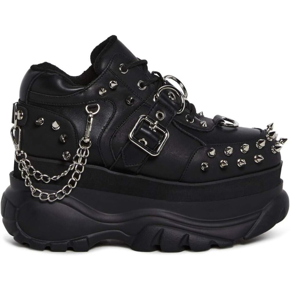 Women's Black Midnight Pit Platform Sneakers Vegan Leather Shoes With Spikes
